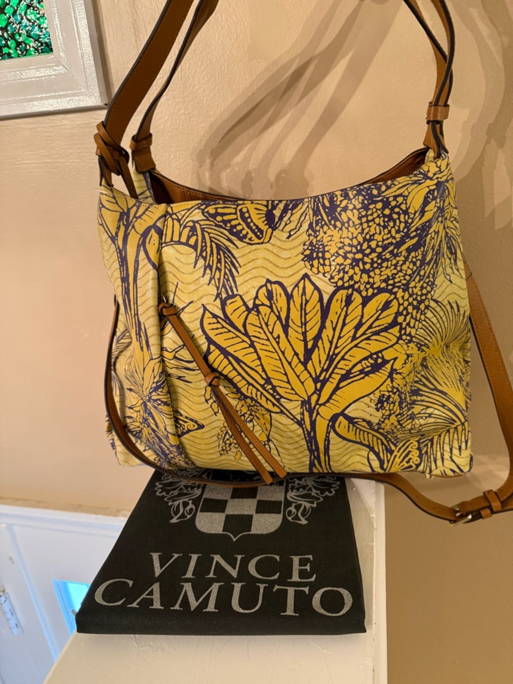 Vince Camuto Tania Convertible Leather Tote ~Tropical Yellow/Purple NWOT w/dusty - Picture 10 of 17